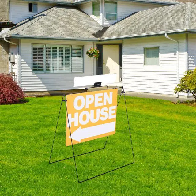 Alt view image 6 of 7 - 5 Pack Open House Signs 32'' x 28'' A Frame Metal Stand 18'' x 24'' Sign Panels Double Sided Real Estate Yard Signs Foldable Real Estate Open House Directional Arrows Yard Sidewalk Signs, Yellow