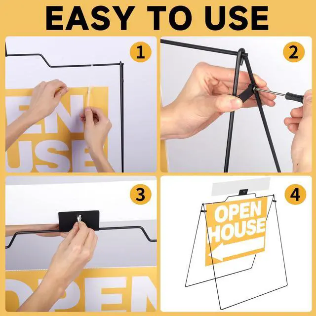 Alt view image 7 of 7 - 5 Pack Open House Signs 32'' x 28'' A Frame Metal Stand 18'' x 24'' Sign Panels Double Sided Real Estate Yard Signs Foldable Real Estate Open House Directional Arrows Yard Sidewalk Signs, Yellow