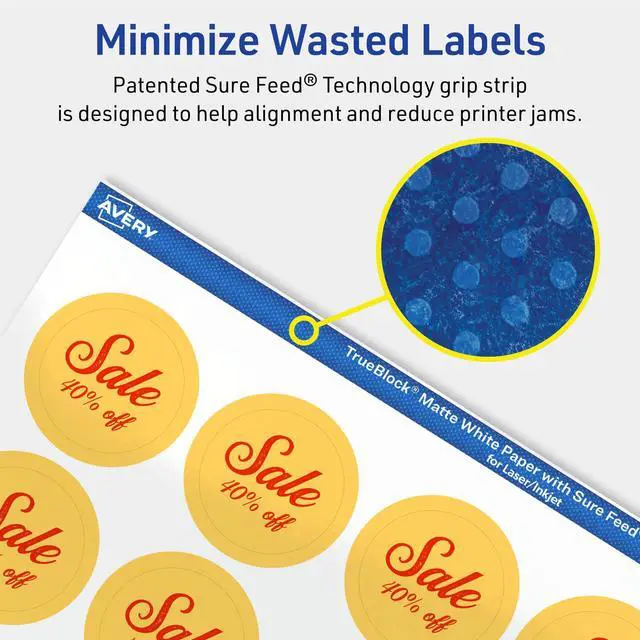 Alt view image 4 of 7 - ® TrueBlock® Matte White Round Labels, Sure Feed® Technology, 1.25" Diameter, 3,000 Matte White Labels, Print-to-The-Edge, Laser/Inkjet Printable, Great for Product Merchandising Stickers