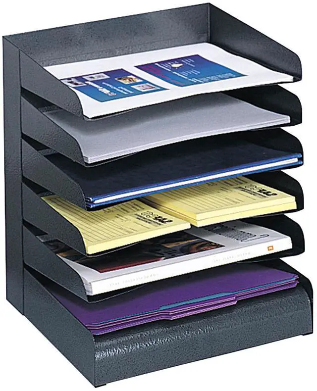 Main image of Desk Organizer, 6 Shelves, Office and Classroom Mailbox, Mail Sorter, Commercial Grade Steel, Black