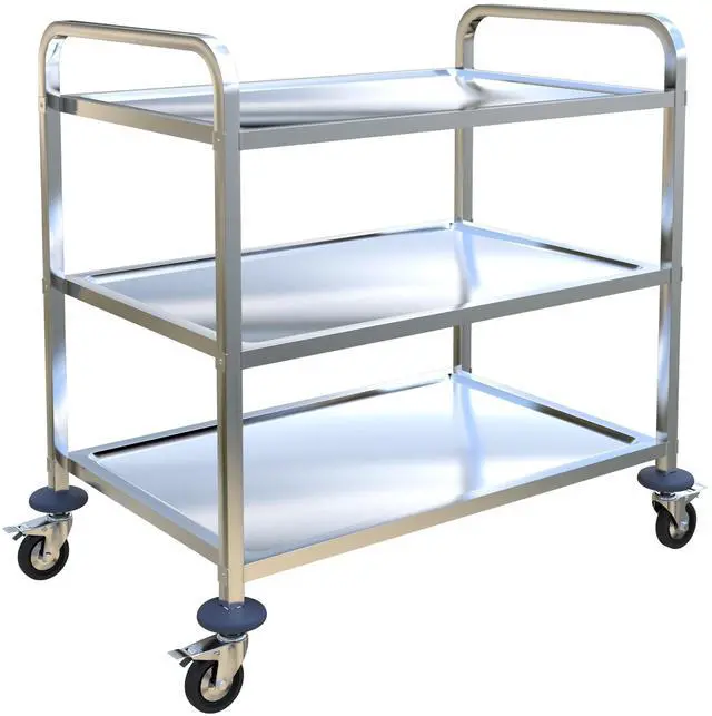 Main image of 3 Tier Stainless Steel Cart, Utility Cart on Wheels, Kitchen Storage Cart, Service Carts for Restaurants, Kitchens, Warehouses and Commercial Use, Large Cart, 37.4" L * 19.6" W * 37.4"H, 500LBS