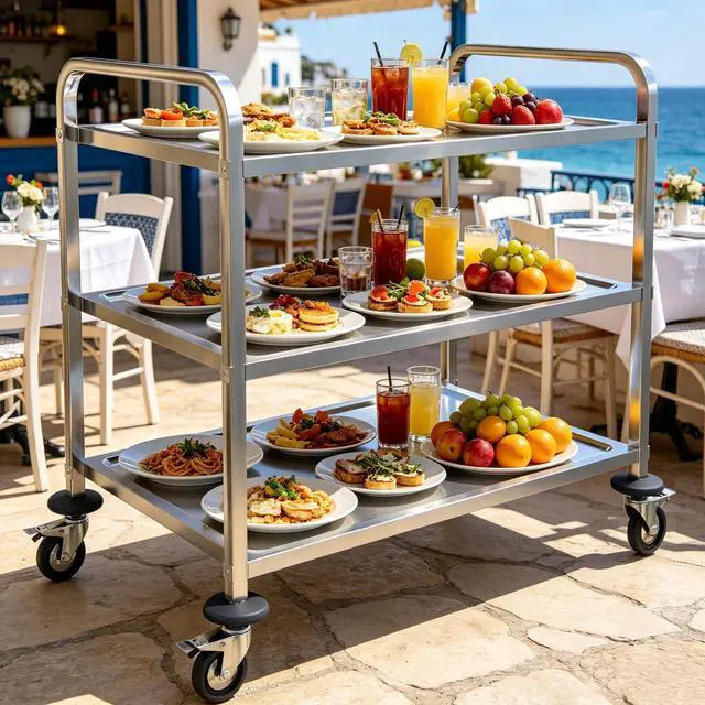 Alt view image 7 of 7 - 3 Tier Stainless Steel Utility Cart on Wheels, Kitchen Storage Cart, Service Carts for Restaurants, Kitchens, Warehouses, Hotels and Commercial Use, 400lbs, 29.5" L *15.7" W *32.6" H