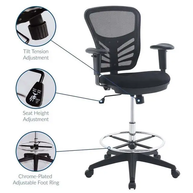 Alt view image 6 of 6 - Articulate Drafting Chair - Reception Desk Chair - Drafting Table Chair in Black