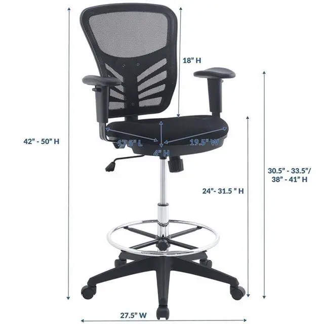 Alt view image 3 of 6 - Articulate Drafting Chair - Reception Desk Chair - Drafting Table Chair in Black