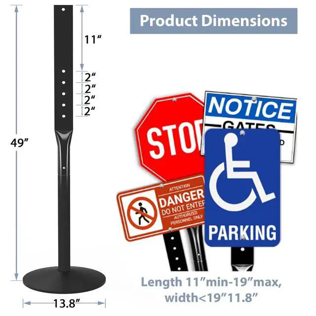 Alt view image 3 of 7 - Parking Sign Post Heavy Duty 49" Sign Base Cast Iron Sign Stand, Movable Parking Sign Stand for Hanging Signs (Black-1 Pack-20 lbs)