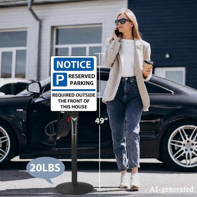 Alt view image 4 of 7 - Parking Sign Post Heavy Duty 49" Sign Base Cast Iron Sign Stand, Movable Parking Sign Stand for Hanging Signs (Black-1 Pack-20 lbs)