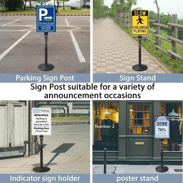 Alt view image 6 of 7 - Parking Sign Post Heavy Duty 49" Sign Base Cast Iron Sign Stand, Movable Parking Sign Stand for Hanging Signs (Black-1 Pack-20 lbs)