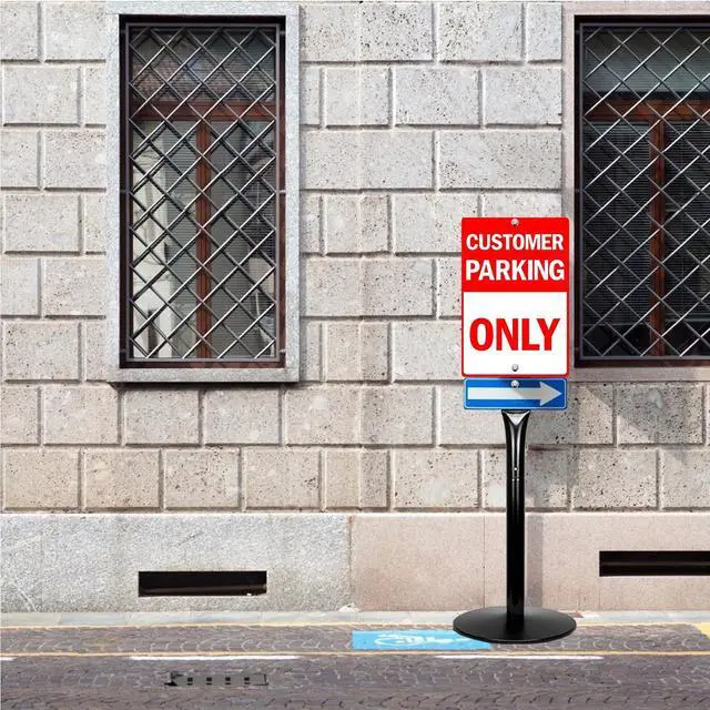 Alt view image 7 of 7 - Parking Sign Post Heavy Duty 49" Sign Base Cast Iron Sign Stand, Movable Parking Sign Stand for Hanging Signs (Black-1 Pack-20 lbs)