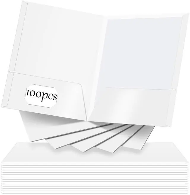 Main image of 100 Pack Folder with 2 Pocket Glossy Laminated Letter Size Paper Folder with Pocket Bulk Paper Portfolios for School, Teacher, College, Office (White)