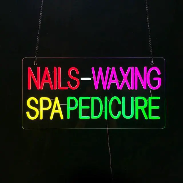 Alt view image 3 of 6 - Nails Waxing Spa Pedicure Neon Sign, 24"x12", High Bright Business Signboards for Nail Bar, Beauty Salon, Hair Removal Center, Clear Acrylic Backboard, Easy to Install, Store Wall Window Decoration