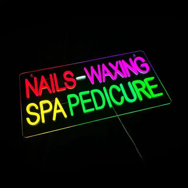 Alt view image 4 of 6 - Nails Waxing Spa Pedicure Neon Sign, 24"x12", High Bright Business Signboards for Nail Bar, Beauty Salon, Hair Removal Center, Clear Acrylic Backboard, Easy to Install, Store Wall Window Decoration