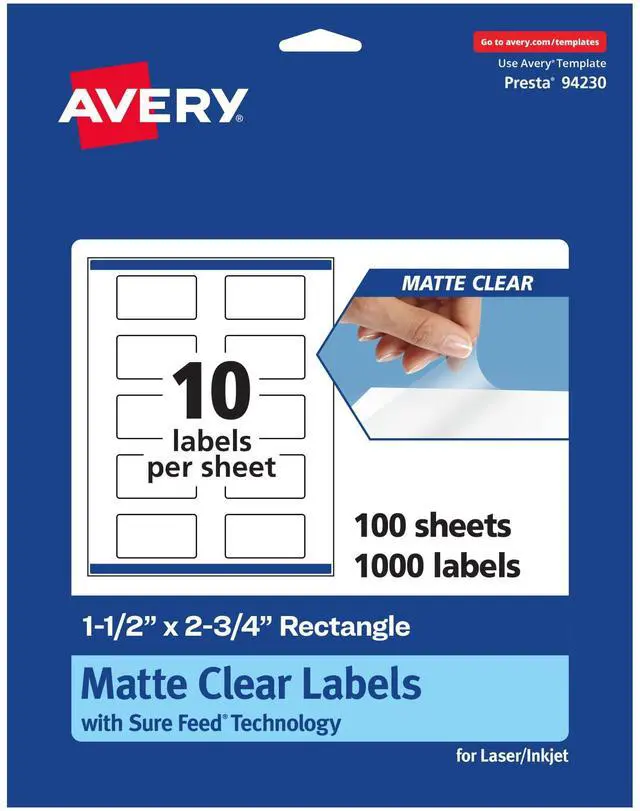 Main image of Matte Clear Rectangle Labels, Sure Feed Technology, 1.5" x 2.75", 1,000 Matte Clear Labels, Print-to-The-Edge, Laser/Inkjet Printable