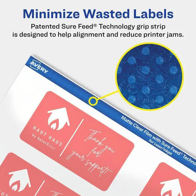 Alt view image 4 of 7 - Matte Clear Rectangle Labels, Sure Feed Technology, 1.5" x 2.75", 1,000 Matte Clear Labels, Print-to-The-Edge, Laser/Inkjet Printable