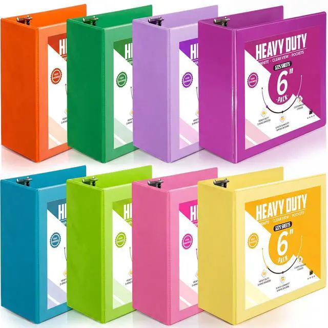 Main image of 8 Pcs 3 Ring Binder 6 Inch Capacity D Ring Binders with Pockets Large 8.5" x 11" Presentation Folder View Binder with Clear Cover for Documents, Files, Projects, Multicolor