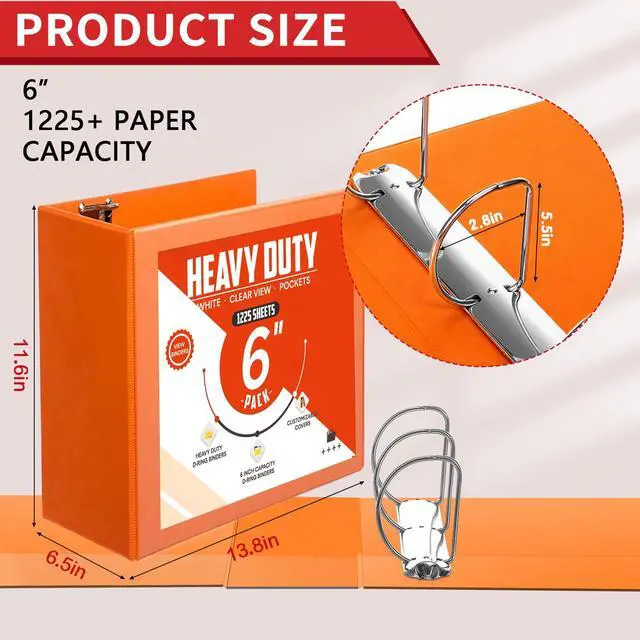 Alt view image 2 of 7 - 8 Pcs 3 Ring Binder 6 Inch Capacity D Ring Binders with Pockets Large 8.5" x 11" Presentation Folder View Binder with Clear Cover for Documents, Files, Projects, Multicolor