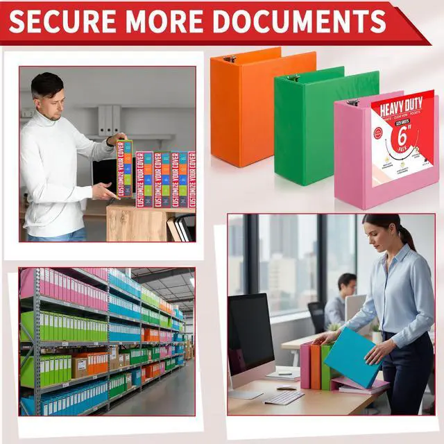 Alt view image 5 of 7 - 8 Pcs 3 Ring Binder 6 Inch Capacity D Ring Binders with Pockets Large 8.5" x 11" Presentation Folder View Binder with Clear Cover for Documents, Files, Projects, Multicolor