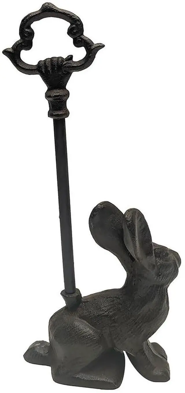 Alt view image 3 of 4 - Heavy Cast Iron Rabbit Doorstop Carry Handle Door Stop Bunny Stopper Home Decor