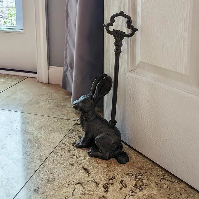 Alt view image 4 of 4 - Heavy Cast Iron Rabbit Doorstop Carry Handle Door Stop Bunny Stopper Home Decor