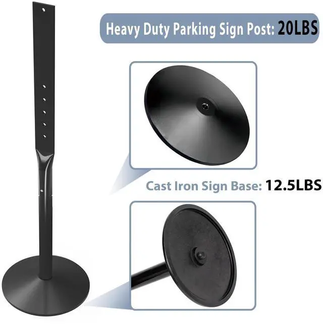 Alt view image 5 of 7 - Parking Sign Post Heavy Duty 49" Sign Base Cast Iron Sign Stand, Movable Parking Sign Stand for Hanging Signs (Black-1 Pack-20 lbs)