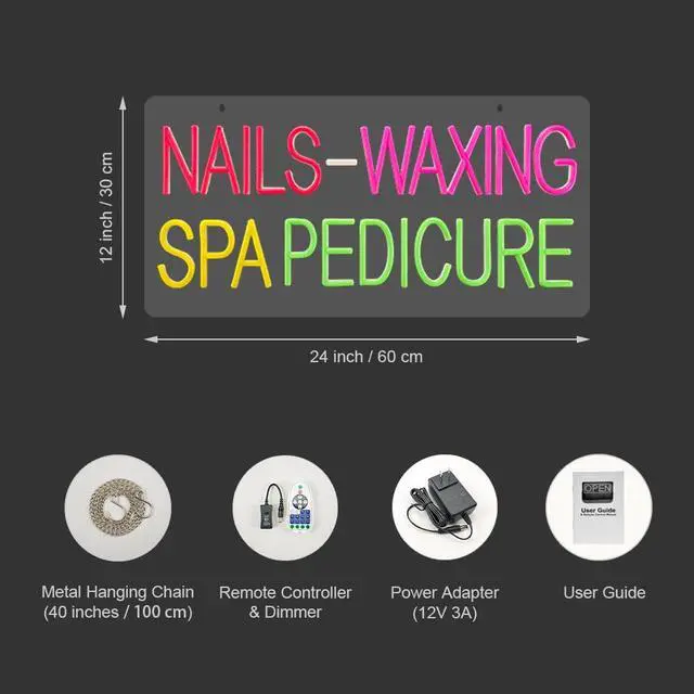 Alt view image 6 of 6 - Nails Waxing Spa Pedicure Neon Sign, 24"x12", High Bright Business Signboards for Nail Bar, Beauty Salon, Hair Removal Center, Clear Acrylic Backboard, Easy to Install, Store Wall Window Decoration