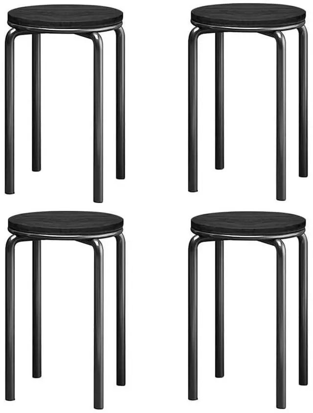 Main image of Stacking Stools Set of 4, 18" H Backless Round Wooden Top Portable Stackable Stools with Metal Frame (Black)