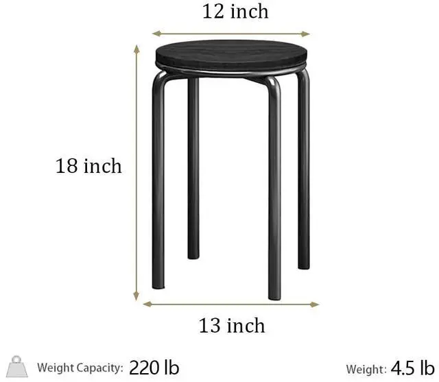 Alt view image 2 of 6 - Stacking Stools Set of 4, 18" H Backless Round Wooden Top Portable Stackable Stools with Metal Frame (Black)
