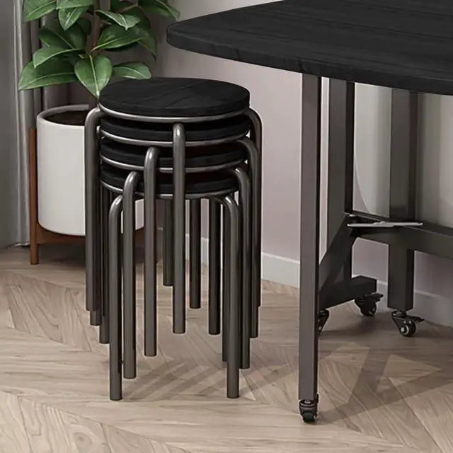 Alt view image 3 of 6 - Stacking Stools Set of 4, 18" H Backless Round Wooden Top Portable Stackable Stools with Metal Frame (Black)