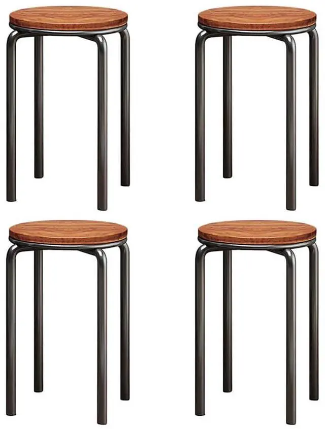 Main image of Stacking Stools Set of 4, 18" H Backless Round Wooden Top Portable Stackable Stools with Metal Frame (Brown)