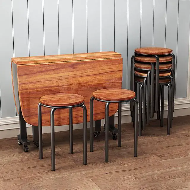 Alt view image 2 of 6 - Stacking Stools Set of 4, 18" H Backless Round Wooden Top Portable Stackable Stools with Metal Frame (Brown)