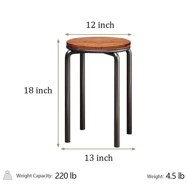 Alt view image 3 of 6 - Stacking Stools Set of 4, 18" H Backless Round Wooden Top Portable Stackable Stools with Metal Frame (Brown)