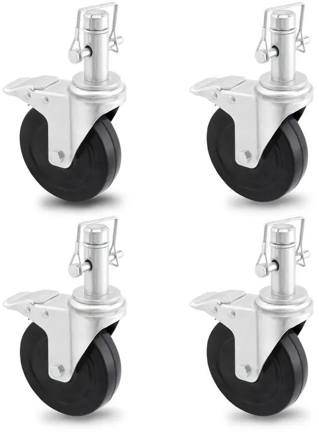 Main image of 5INCH Scaffolding Wheels, Caster Set of 4 With Dual Locking Brake, 1-Inch Round Tubing Style, Heavy Duty 1410LBS Per Rubber Wheel, Swivel Replacement for Scaffolding
