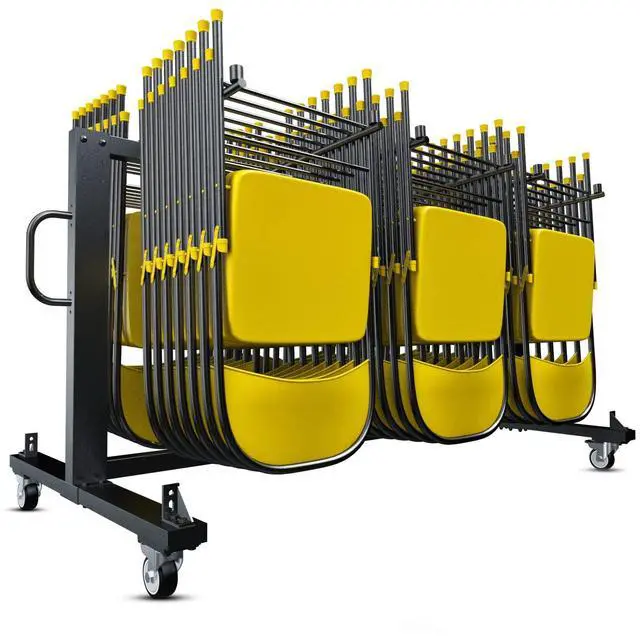 Alt view image 2 of 7 - Folding Table and Chairs Cart - Innovative Mobile Chair Dolly, 42 Folding Chairs Capacity, Heavy Duty Metal Folding Chair Rack with Rubber Locking Wheels