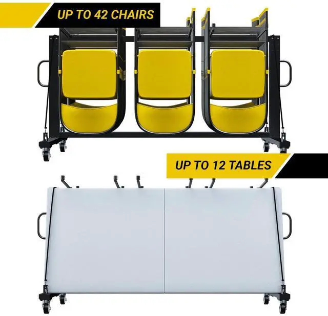 Alt view image 3 of 7 - Folding Table and Chairs Cart - Innovative Mobile Chair Dolly, 42 Folding Chairs Capacity, Heavy Duty Metal Folding Chair Rack with Rubber Locking Wheels