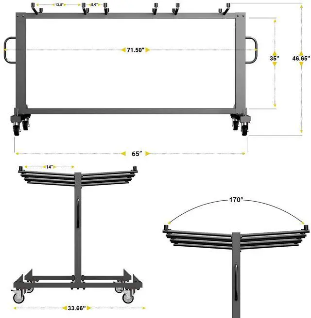 Alt view image 4 of 7 - Folding Table and Chairs Cart - Innovative Mobile Chair Dolly, 42 Folding Chairs Capacity, Heavy Duty Metal Folding Chair Rack with Rubber Locking Wheels