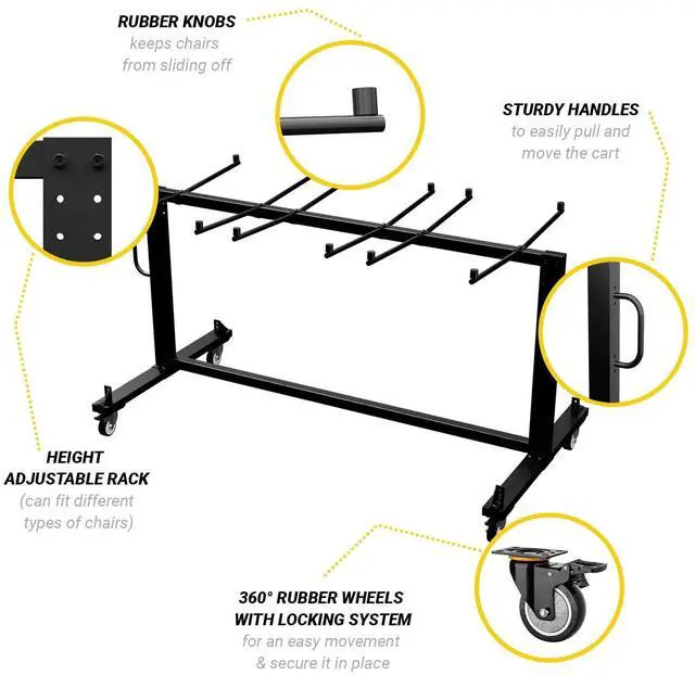 Alt view image 5 of 7 - Folding Table and Chairs Cart - Innovative Mobile Chair Dolly, 42 Folding Chairs Capacity, Heavy Duty Metal Folding Chair Rack with Rubber Locking Wheels