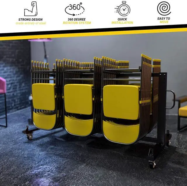 Alt view image 6 of 7 - Folding Table and Chairs Cart - Innovative Mobile Chair Dolly, 42 Folding Chairs Capacity, Heavy Duty Metal Folding Chair Rack with Rubber Locking Wheels