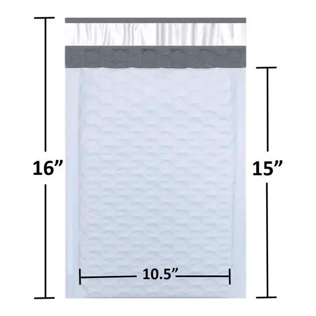 Alt view image 3 of 5 - 5 Poly Bubble Mailers 10.5X16 Inches Padded Envelope Mailer Waterproof Pack of 100, White