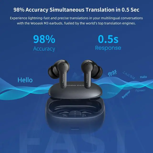 Alt view image 4 of 7 - Offline AI Translator Earbuds M3 Language Translator Device Translation Earbuds Real Time Support 144 Languages No Subscription Required (with Free Offline Translation Black)