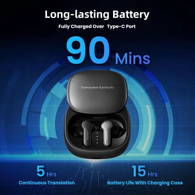 Alt view image 7 of 7 - Offline AI Translator Earbuds M3 Language Translator Device Translation Earbuds Real Time Support 144 Languages No Subscription Required (with Free Offline Translation Black)