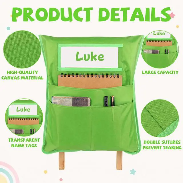 Alt view image 3 of 7 - 24pcs for Classroom 16.3x19.7inch Classroom Chair Pockets with Name Tag 3 Pockets Chair Organizer for Teacher Student School Office(Rainbow)