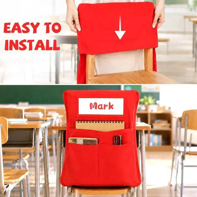 Alt view image 4 of 7 - 24pcs for Classroom 16.3x19.7inch Classroom Chair Pockets with Name Tag 3 Pockets Chair Organizer for Teacher Student School Office(Rainbow)
