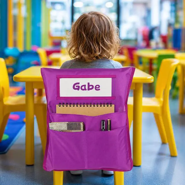 Alt view image 5 of 7 - 24pcs for Classroom 16.3x19.7inch Classroom Chair Pockets with Name Tag 3 Pockets Chair Organizer for Teacher Student School Office(Rainbow)