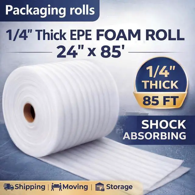 Alt view image 2 of 6 - 1/4" Thick EPE Foam Roll 24" x 85' Packaging Foam Roll Protective Cushion Material for Fragile Items Moving, Storage, Packing and Shipping, Non-abrasive Moisture Repellent