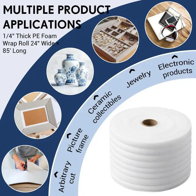 Alt view image 6 of 6 - 1/4" Thick EPE Foam Roll 24" x 85' Packaging Foam Roll Protective Cushion Material for Fragile Items Moving, Storage, Packing and Shipping, Non-abrasive Moisture Repellent