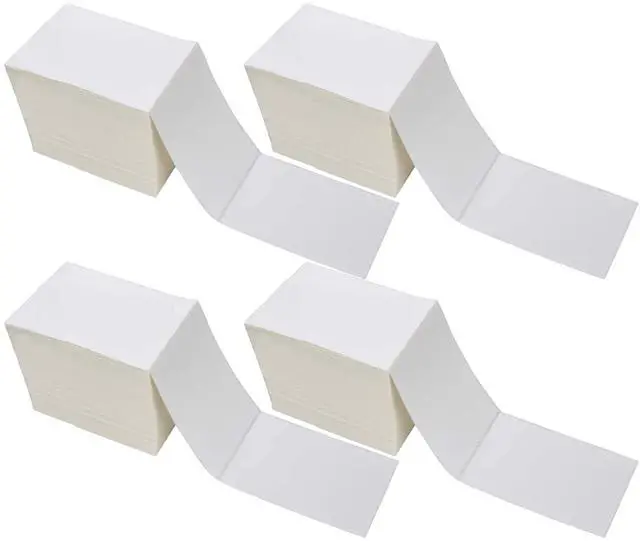 Main image of 4x6 Fanfold Direct Thermal Labels - White Shipping Labels, Perforated, Mailing Postage Paper for Zebra, Rollo, MUNBYN, iDRPT Printers, Strong Adhesive - 4 Stacks, 4000 Labels