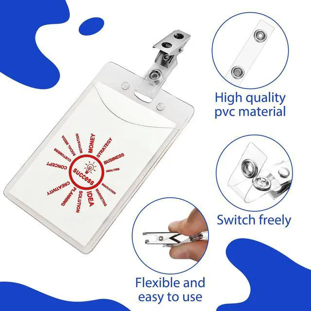 Alt view image 4 of 7 - 1000 Pcs Metal Badge Clips Double Hole Name Tag Clips with Clear PVC Straps for ID Cards Badge Holders Office School Supplies (Silver)