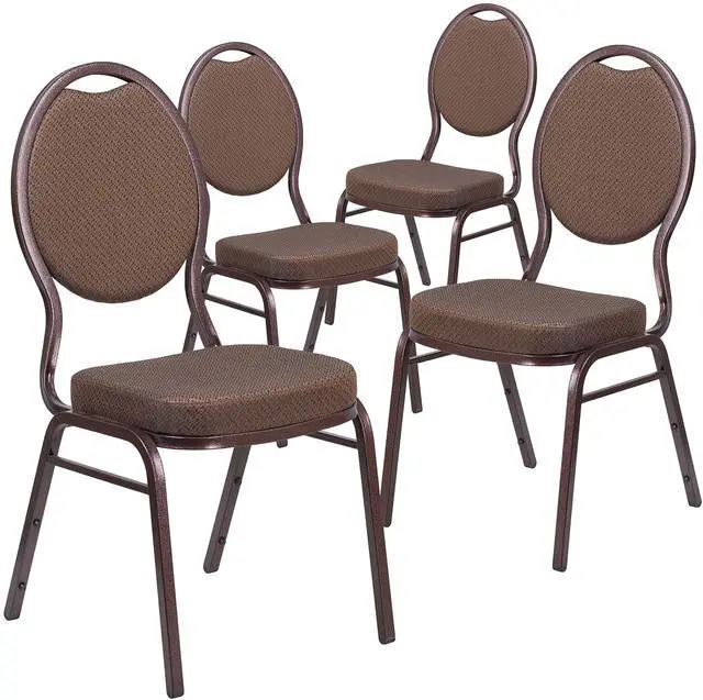Main image of 4 Pack HERCULES Series Teardrop Back Stacking Banquet Chair in Brown Patterned Fabric - Copper Vein Frame