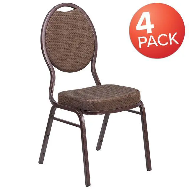 Alt view image 2 of 6 - 4 Pack HERCULES Series Teardrop Back Stacking Banquet Chair in Brown Patterned Fabric - Copper Vein Frame