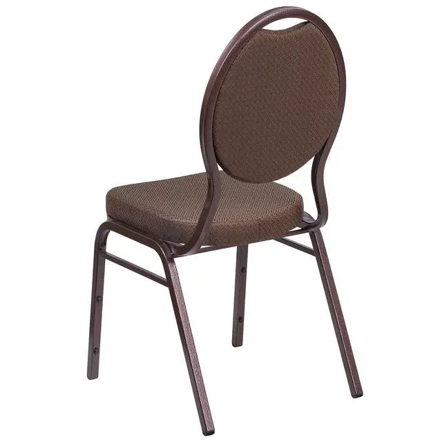 Alt view image 3 of 6 - 4 Pack HERCULES Series Teardrop Back Stacking Banquet Chair in Brown Patterned Fabric - Copper Vein Frame