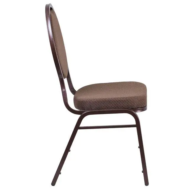 Alt view image 4 of 6 - 4 Pack HERCULES Series Teardrop Back Stacking Banquet Chair in Brown Patterned Fabric - Copper Vein Frame